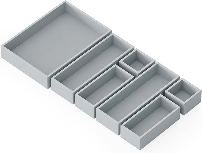 SpaceAid 7-Piece Bamboo Drawer Organizer Storage Boxes Set, Wood Tray Junk Drawer Organizers Multi-Use Divider Bins for Kitchen, Bathroom, Office Desk and Makeup Organization (7 Pack, Gray)