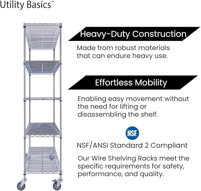 60"x18"x72" Chrome Premium Metal Steel Wire Shelving 4-Tier NSF 3200 LBS MAX Capacity Heavy Duty Storage Rack for Garages, Commercial Spaces, Hospitals, & Schools w/Premium Wheels