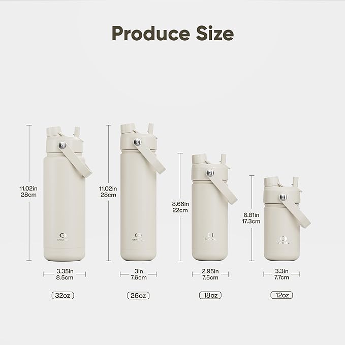 Insulated Water Bottle with Straw Stainless Steel Water Bottle, Leak-Proof, BPA-Free, Double Wall Vacuum Keeps Cold for 24 Hours for Sports, Travel, School (18 oz, Cream Moon)