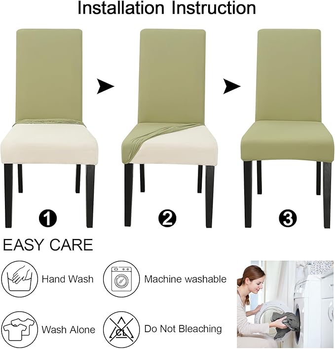 JQinHome Sage Green Chair Covers for Dining Room Set of 8, High Stretch Removable Washable Parsons Chair Slipcover for Home Party Hotel Wedding Ceremony (8PCS, Sage Green)