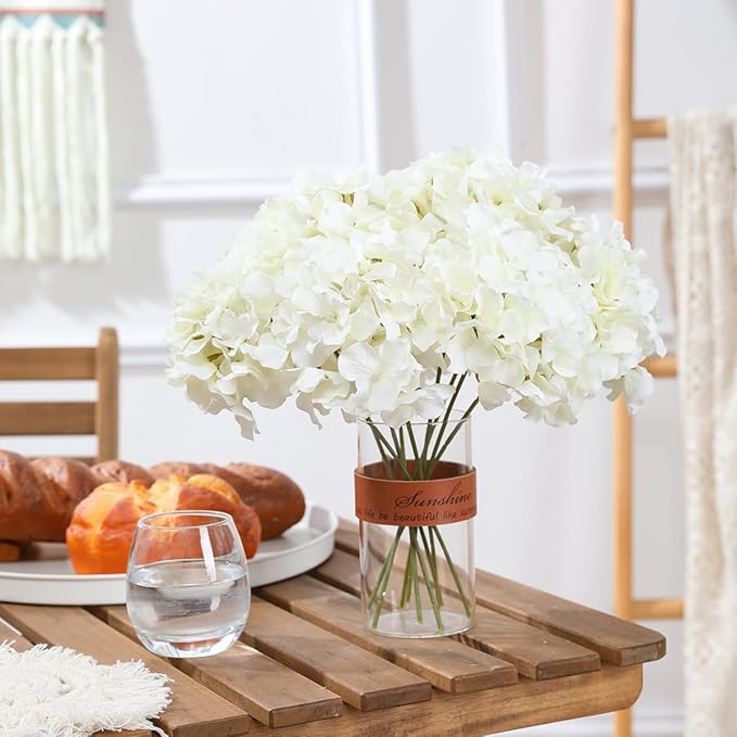 Tifuly Hydrangea Artificial Flowers with Stems 12pcs Fake Hydrangea Silk Flowers Faux Hydrangea Flowers Heads for Wedding Centerpiece Home Party Baby Shower Decor（Off White）