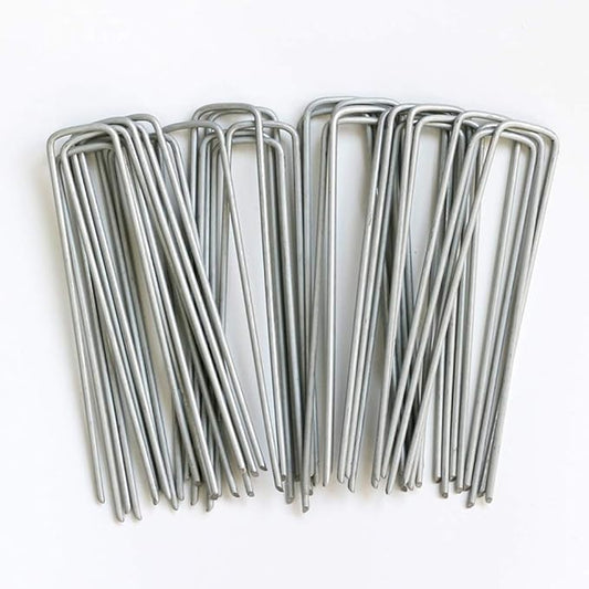 Petgrow 6 Inch Garden Stakes Galvanized Landscape Staples,U-Type Turf Staples for Artificial Grass, Rust Proof Sod Pins Stakes for Securing Fences Weed Barrier,Outdoor Wires Cords Tents Tarps,100
