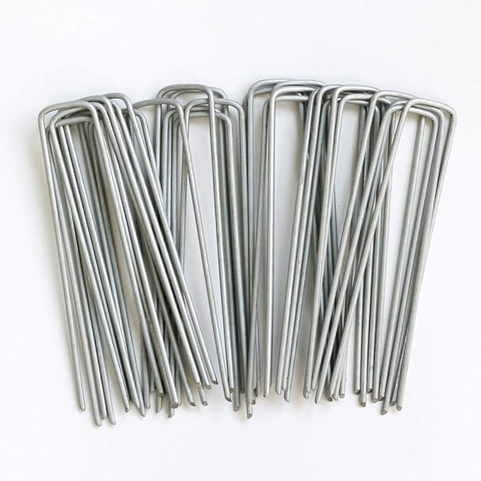Petgrow 6 Inch Garden Stakes Galvanized Landscape Staples,U-Type Turf Staples for Artificial Grass, Rust Proof Sod Pins Stakes for Securing Fences Weed Barrier, Outdoor Wires Cords Tents Tarps