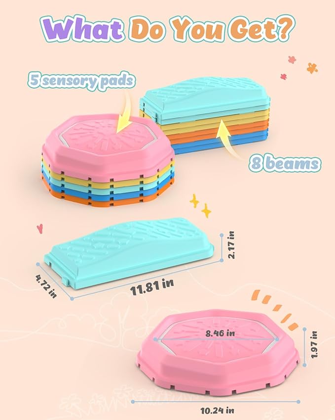 Holyton Music Light Up Balance Beam and Toddler Stepping Stones 13 Pieces, Non-Slip Plastic Balance Stackable Stepping Stones for Kids, Sensory Toys for Toddlers, Indoor or Outdoor Play, Easy Storage