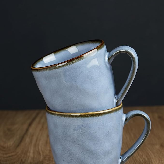 famiware Coffee Mugs Set of 4, Ocean Round 11.5oz Coffee Cup Set with Handle for Cocoa, Milk, Hot Chocolate, Tea or Water, Stoneware Cups for Kitchen, Reactive Glaze, Microwave Dishwasher Safe, Blue