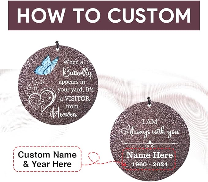 Sympathy Wind Chimes, Personalized Butterfly Wind Chimes for Loss of Loved One, Commemorative Sympathy Gifts for Funeral, in Memory of Dad/Mom/Husband/Wife