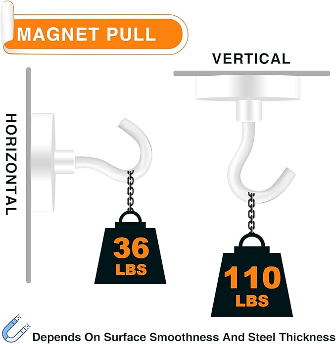 MIKEDE Strong Magnetic Hooks, 110Lbs Heavy Duty Magnetic Hooks for Cruise, Neodymium Earth Magnets with Hooks for Hanging, Super Metal Magnetic Hanger for Grill, Storage (White,10 Pack)