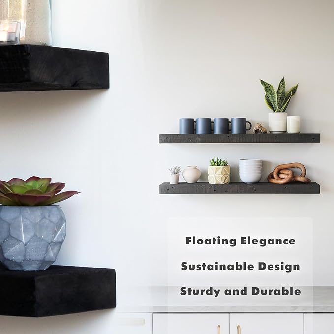 Urban Legacy Reclaimed Barnwood Planks | Floating Shelves for Wall w/Flush Mount Shelf Bracket Set Included | Set of 2 (Coffee Bean, 30"x 4.5"x 2")