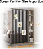 Wall Room Divider, Storage Cabinet Storage Display with Shelves, Modern Freestanding Wood Room Divider Screen, Wall Privacy Screens for Home Decorative (Grey Oak+Black,55" L x 9.5" W x 79.5" H)