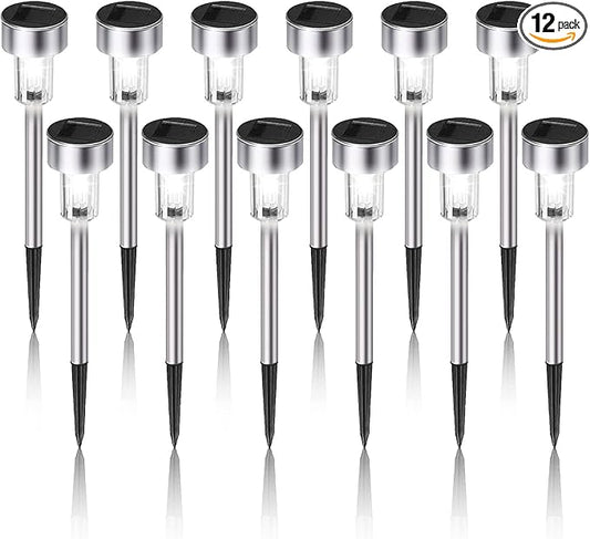 Solar Lights Outdoor Waterproof, Stainless Steel LED Landscape Lighting, Solar Garden Lights Solar Powered, Outdoor Solar Lights for Yard, Pathway, Walkway, Patio , Lawn - 12 Pack ( Cold White )