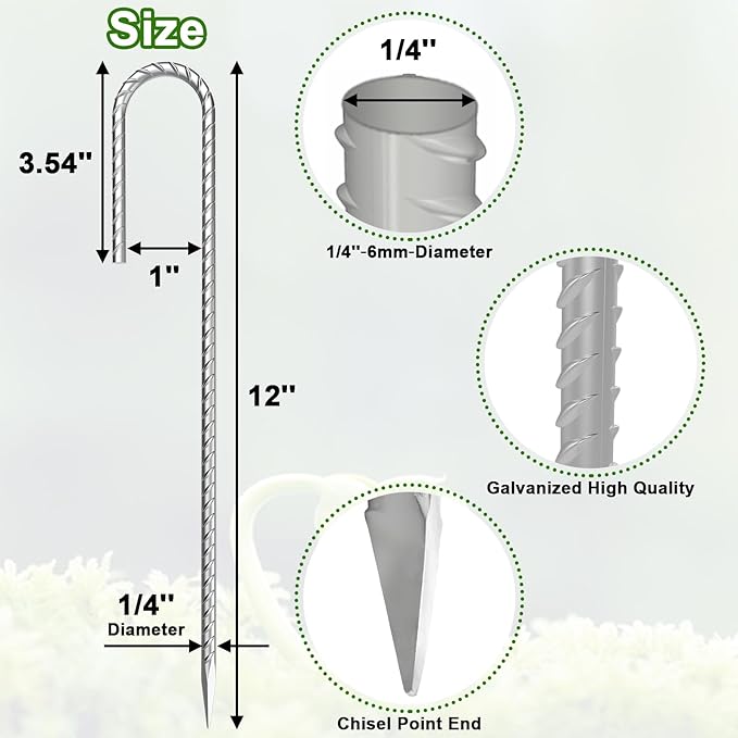 VVOKGO Rebar-Stakes-12-Inch J Hook Galvanized Tent Stakes Heavy Duty, 50-Pack Ground Chain Link Fence Anchors with Chisel Point End for Gazebo, Camping Tents, Outdoor Inflatables Decorations