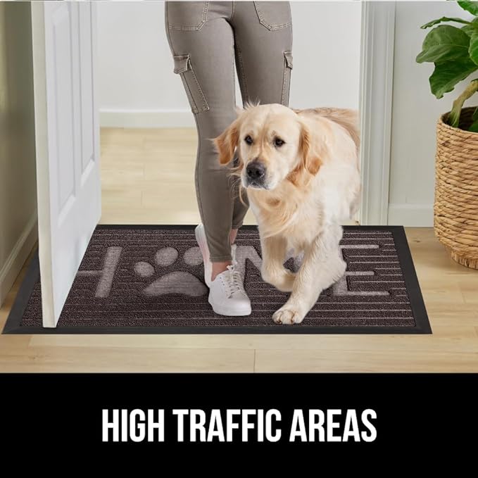 GORILLA GRIP 100% Waterproof All-Season WeatherMax Doormat US Designed Natural Rubber, Stain and Fade Resistant, Low Profile Indoor Outdoor Door Mats, Easy Clean Patio Mat, Espresso Home Paw
