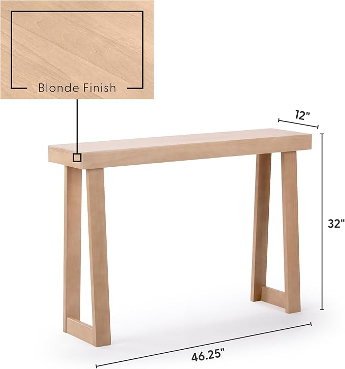 Plank+Beam Solid Wood Console Table, 46.25 Inch, Sofa Table, Narrow Entryway Table for Hallway, Behind The Couch, Living Room, Foyer, Easy Assembly, Blonde