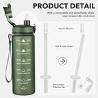Enerbone Water Bottle, Leakproof BPA & Toxic Free, Motivational Water Bottle with Times to Drink and Straw, Fitness Sports Water Bottle with Strap for Office, Gym, Outdoor Sports