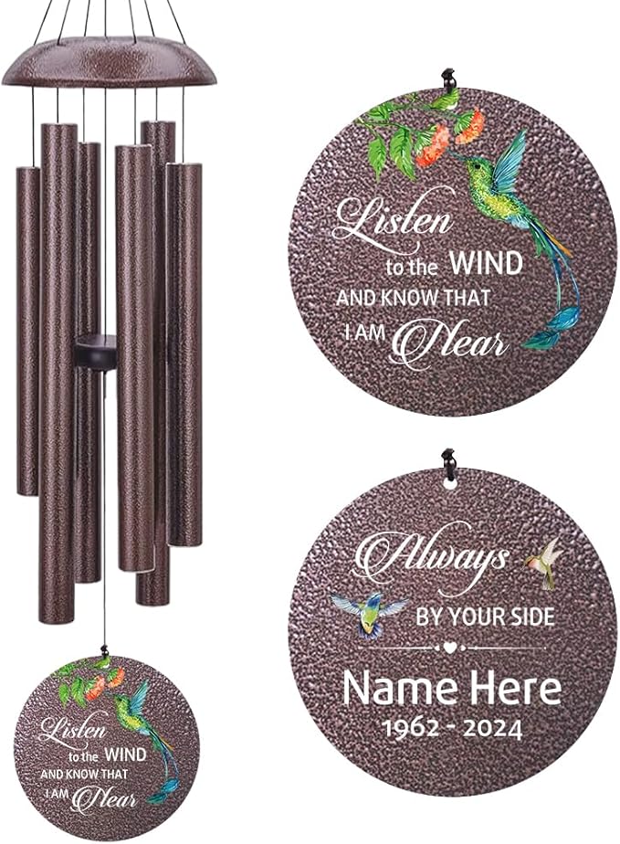 Sympathy Wind Chimes, Personalized Wind Chime for Loss of Loved Mom/Dad/Lover, Colorful Hummingbird Memorial Wind Chimes, Commemorative Sympathy Gifts