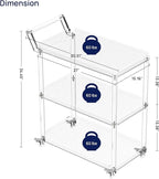 HMYHUM Acrylic Bar Cart with 4 Lockable Wheels, 30.5" L x 15.2" W x 34.5" H, Rolling Serving Cart for The Home Bar, Kitchen, Living Room, with Pulling Handle, Modern, 3-Tier, Clear