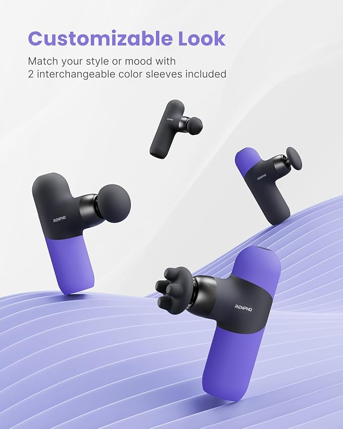 RENPHO Mini Thermal Massage Gun with Heat, Portable Deep Tissue Percussion Massager, Color Silicone Sleeves Travel Size with Carry Case, Purple