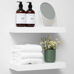 Homeforia White Floating Shelves 16 inch, High End Solid Real Wood 16inch Bathroom Floating Shelf for Wall Mounted, White Wooden 16 Floating Shelves, Heavy Duty Bracket, 16 X 6.5 X 1.75 inch, Set of 4