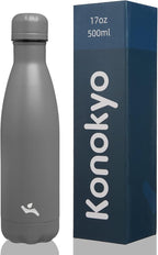 Insulated Water Bottles,17 oz Double Wall Stainless Steel Vacumm Metal Flask for Sports Travel,Gray