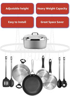 Sorbus® Pot and Pan Rack for Ceiling with Hooks — Decorative Oval Mounted Storage Rack — Multi-Purpose Organizer for Home, Restaurant, Kitchen Cookware, Utensils, Books, Household (Hanging Chrome)