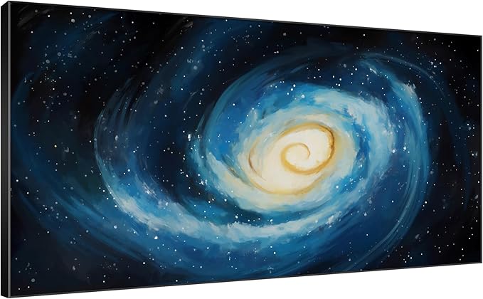 SIGNWIN 36"x72" Extra Large Framed Wall Art Spiral Galaxy Vivid Blue and Yellow Cosmic Space Illustration for Home Living Room Bedroom Decor (Frame Assembly Required)
