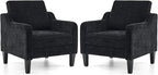 VINGLI Living Room Chairs Set of 2, Black Accent Chair 5.5" Thick Seat Cushion Comfy Chair Soft Chenille Side Chair Upholstered Arm Chair for Bedroom, Play Room, Apartment, Office (Black)