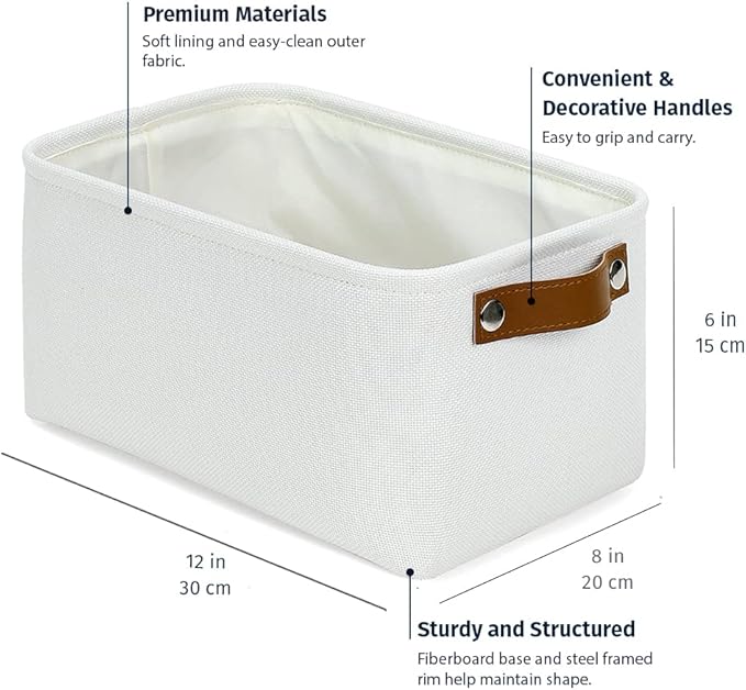 OrganiHaus Small Fabric Storage Baskets for Shelves 6 Pack, 12x8in Closet Storage Bins for Shelves, Cloth Baskets for Organizing, Linen Closet Organizers, Fabric Basket, White Basket