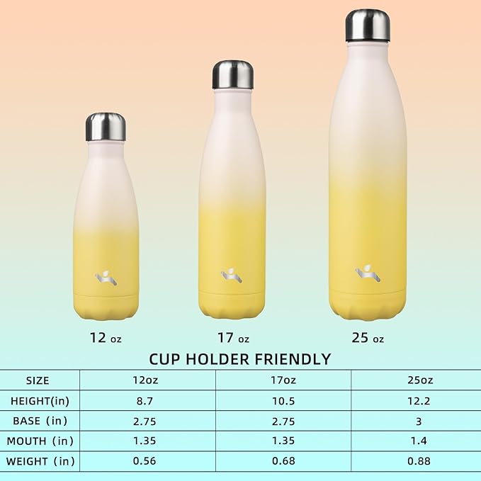 Insulated Water Bottles,12 oz Double Wall Stainless Steel Vacumm Metal Flask for Sports Travel,Lemon