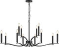 Black Living Room Chandelier 12 Light Hight Ceiling Foyer Candle Chandelier Large Dining Room Light Fixture Over Table 44in Metal Modern Chandeliers Hanging Light for Entry Master Bedroom