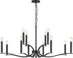Black Living Room Chandelier 12 Light Hight Ceiling Foyer Candle Chandelier Large Dining Room Light Fixture Over Table 44in Metal Modern Chandeliers Hanging Light for Entry Master Bedroom
