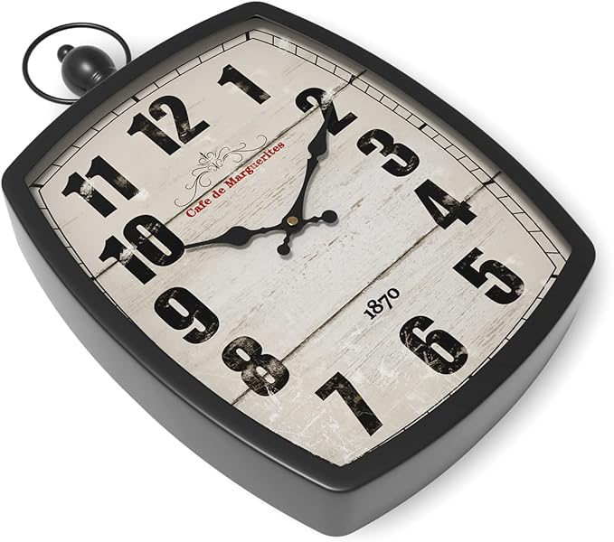 Menterry Rectangle Retro Large Wall Clock, Old-Fashioned Vintage Design, Black Antique Style, Battery Operated Silent Decor Wall Clocks for Farmhouse,Kitchen,Office (15.5" H x 10.2" W)