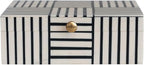 Modern Resin Box with Striped Block Pattern and Gold Clasp, Black and White