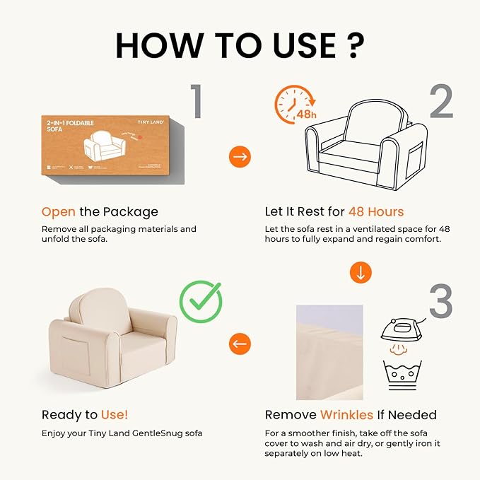 Tiny Land 2-in-1 Foldable Kids Couch with Pockets – Soft Thick Toddler Sofa, Lounger Couch, Convertible Kids Chair for Playroom, Bedroom or Living Room, Gift for Boys & Girls(Green)