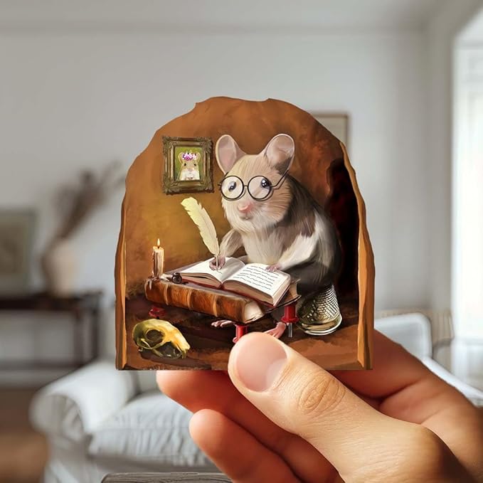 Mouse Reading Book, Wall Decor Sticker Decal, Kids Room, Classroom, Home, Bedroom, Bookcase, Book Lover, of Mice and Men, Children, Adorable, (Novelist Mouse)
