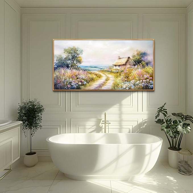 ZUITINGHUA Large Wood Framed Wall Decor For Living Room Canvas Wall Art For Office Modern Wall Decorations For Bedroom Country Road Landscape Painting Farmhouse Pictures Artwork Home Decor 24x48 In