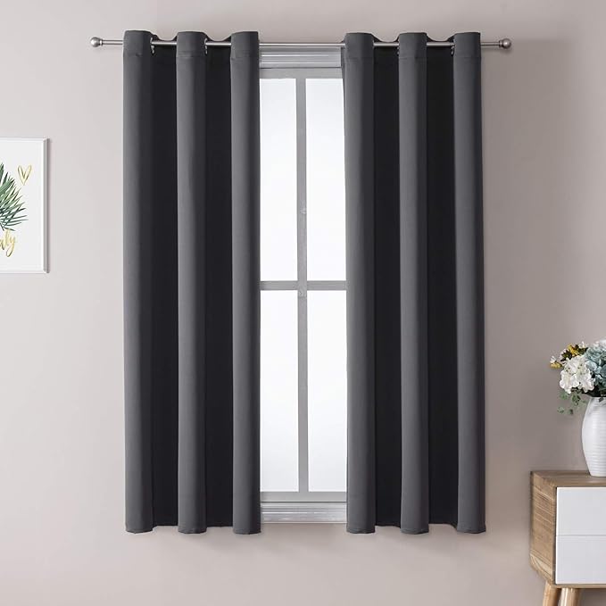 ChrisDowa Blackout Curtains 48 inches Long for Bedroom - 2 Panels Set Grommet Thermal Insulated Room Darkening Curtains for Living Room (Dark Grey, 42 x 48 Inch)