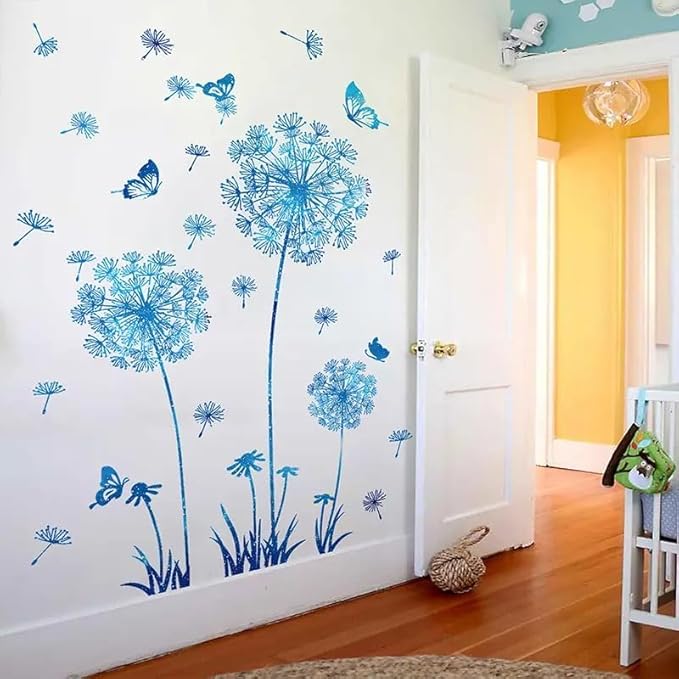 Hello Spring Summer Window Cling Sticker Flowers, and Butterfly Window Stickers, Spring and Summer Decor, Home, Shop, and Party Window Glass Display Stickers (Blue)