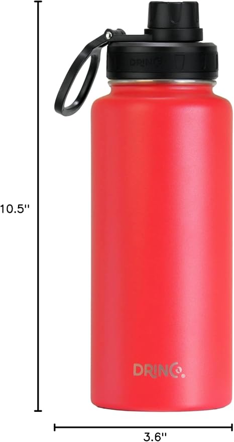 DRINCO Stainless Steel Water Bottle Spout Lid Vacuum Insulated Double Wall Water Bottle Wide Mouth (40oz 32oz 22oz 18oz 14oz) Leak Proof Keeps Cold or Hot (32 oz, 32oz Barn Red)
