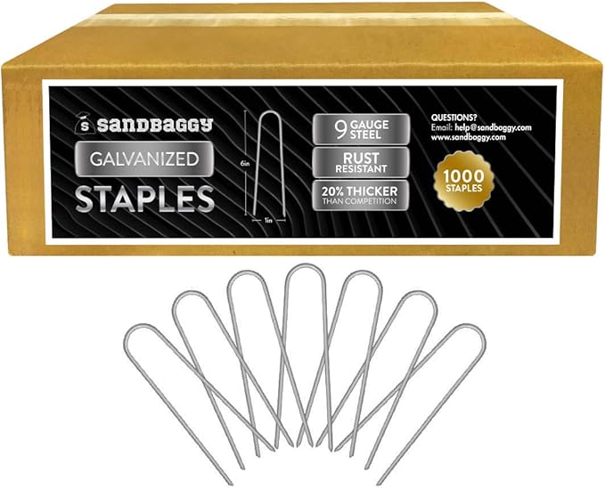 Sandbaggy Galvanized 6-Inch Landscape Staples ~ 9 Gauge Steel - Fabric Pins, Garden Earth Stakes, Ground Cover, Fence Anchors, Lawn Nails ~ Trusted by Organic Farmers Across The USA (1,000 Staples)