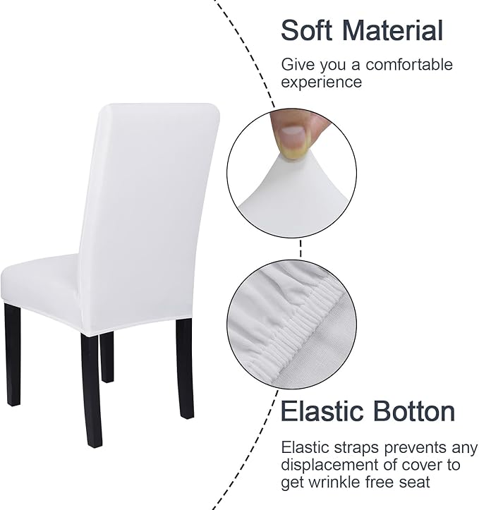 JQinHome 6 Pcs Dining Chair Slipcover,High Stretch Removable Washable Chair Seat Protector Cover for Home Party Hotel Wedding Ceremony (White)