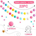 TBD Decor 2pk Pom Pom Garland Easter Decorations 13FT Colorful Large Felt Ball Spring Garland Easter Tree Decorations for Mantle,Indoor Holiday Wedding Birthday Party Supplies
