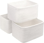Small Cotton Rope Storage Basket Set of 3-11"x7"x7" Perfect Woven Baskets for Storage, Ideal Storage Baskets for Organizing Toys, Towels, and More - Baskets for Shelves and Home Decor（White）