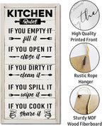 Hanging Kitchen Rules Wood Decor Sign, Rustic Kitchen Wooden Signs, Printed Wood Wall Art Sign, Kitchen Door Rules Rustic Sign, Hanging Wood Sign Kitchen Decor, Funny Farmhouse Kitchen Wall Décor B1