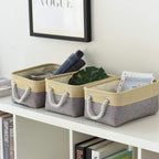 TheWarmHome Storage Bins for Organizing,Sturdy Storage Basket, Decorative Foldable Storage Baskets for Shelves Closet Toy (Gold&Grey Medium - 3 Pack 13.8L×9.8W×6.7H inch)