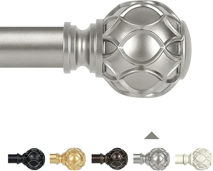 Silver Adjustable Curtain Rods for Windows:18-60 Inch Farmhouse Heavy Duty Curtain Rod for Bedroom Living Room,Boho Decorative Rustic Drapery Rods with Vintage Coastal Finial,Antique Silver