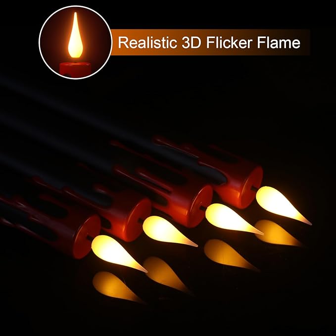 GenSwin Halloween Black Taper Flameless Candles with Ghost Hand Candlesticks and Remote Timer, 2 Pcs Battery Operated Taper Candles with Holder and 3D Flame for Halloween Decor