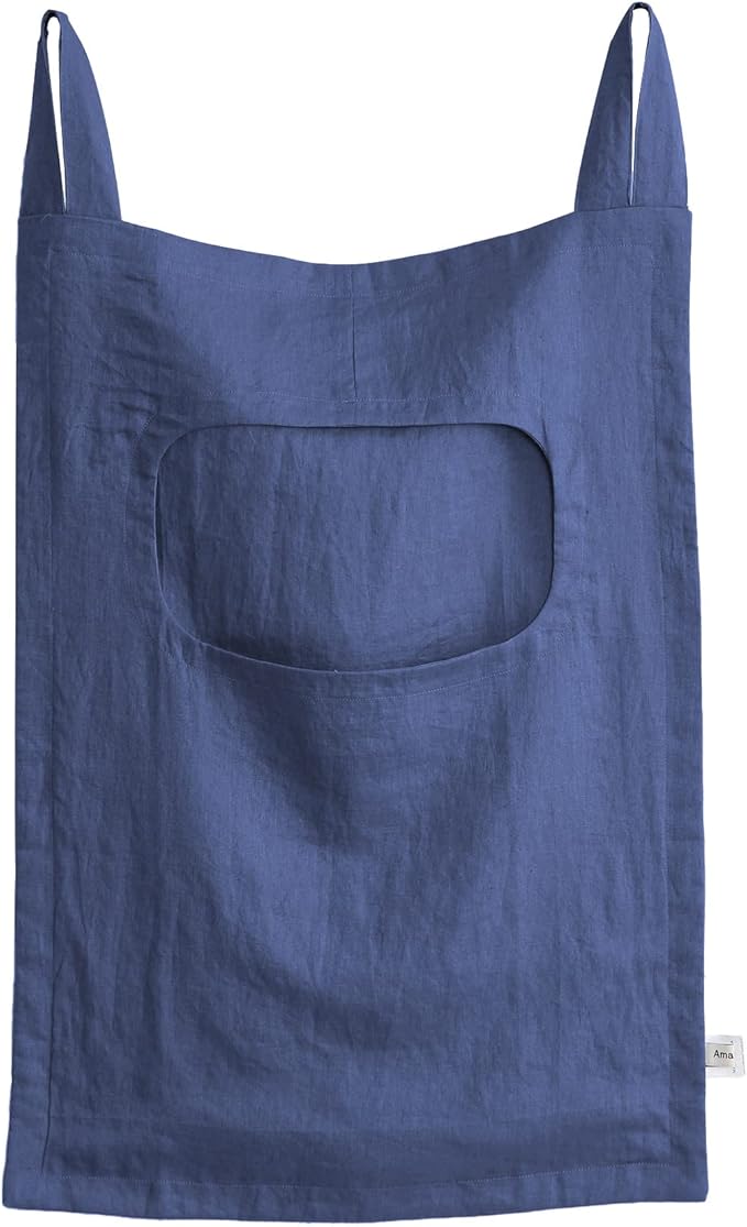 Amazhiyu 100% Linen Door Hanging Laundry Hamper Bag, 19x27 Inches (Navy)