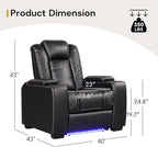 ANJ Power Recliner Home Theater Seating, Electric Recliner Chair with Adjustable Headrest,PU Leather Dual Motor Movie Reclining Chairs with Cup Holders LED Lights,USB Port,Hidden Arm Storage (Black)