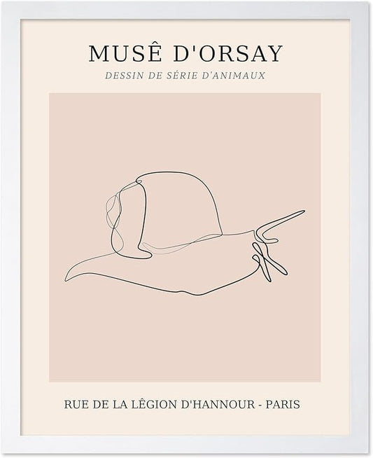 Poster Master Vintage Poster - Retro One Line Snail Drawing Print - Snail Line Art - Minimal Gift for Men, Women, Animal Lover - Abstract Wall Decor for Home, Office, 8x10 White Framed