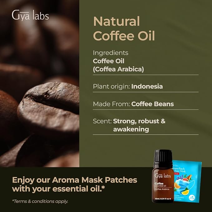 Gya Labs Coffee Essential Oil for Diffusers - 0.34 Fl Oz - 100% Pure Natural Coffee Oil for Hair, Skin, Aromatherapy Fragrance Bath Bombs, Spray & Candle Making Scent